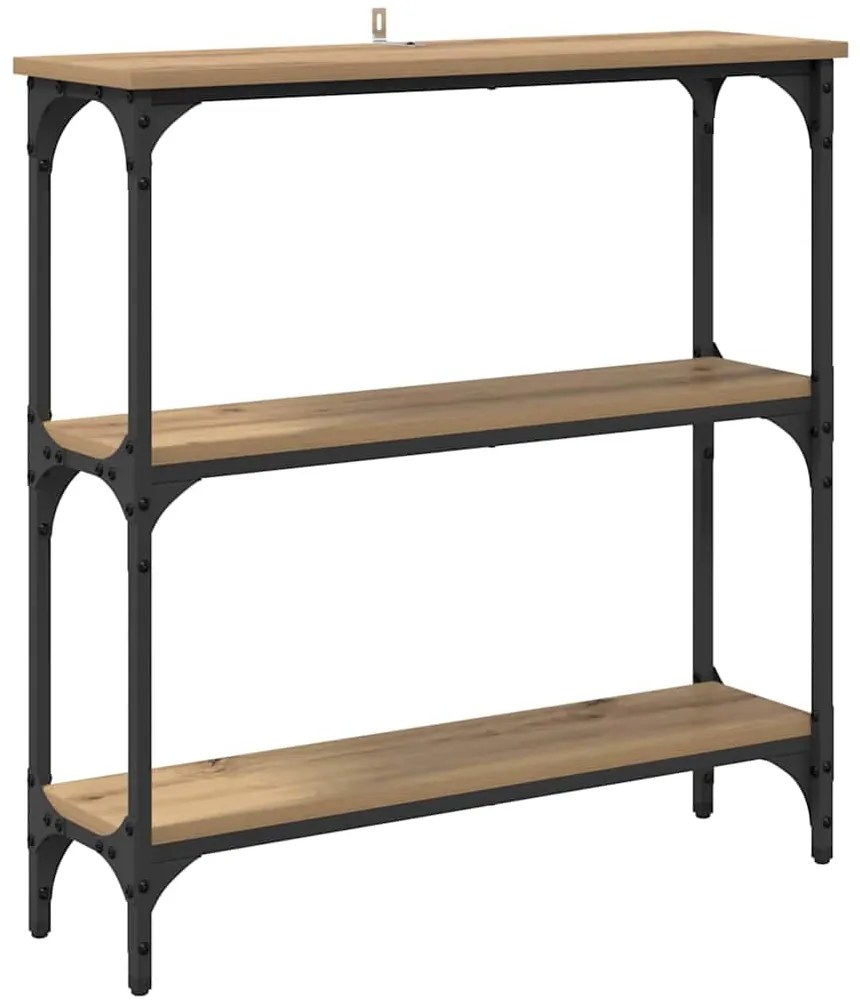 Konzolasztal polcokkal kézműves tölgy 75 x 22.5 x 75 cm