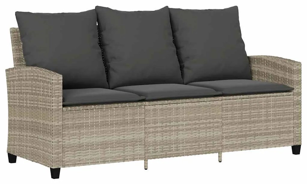 3 személyes szürke polyrattan kerti kanapé asztallal&amp;párnával
