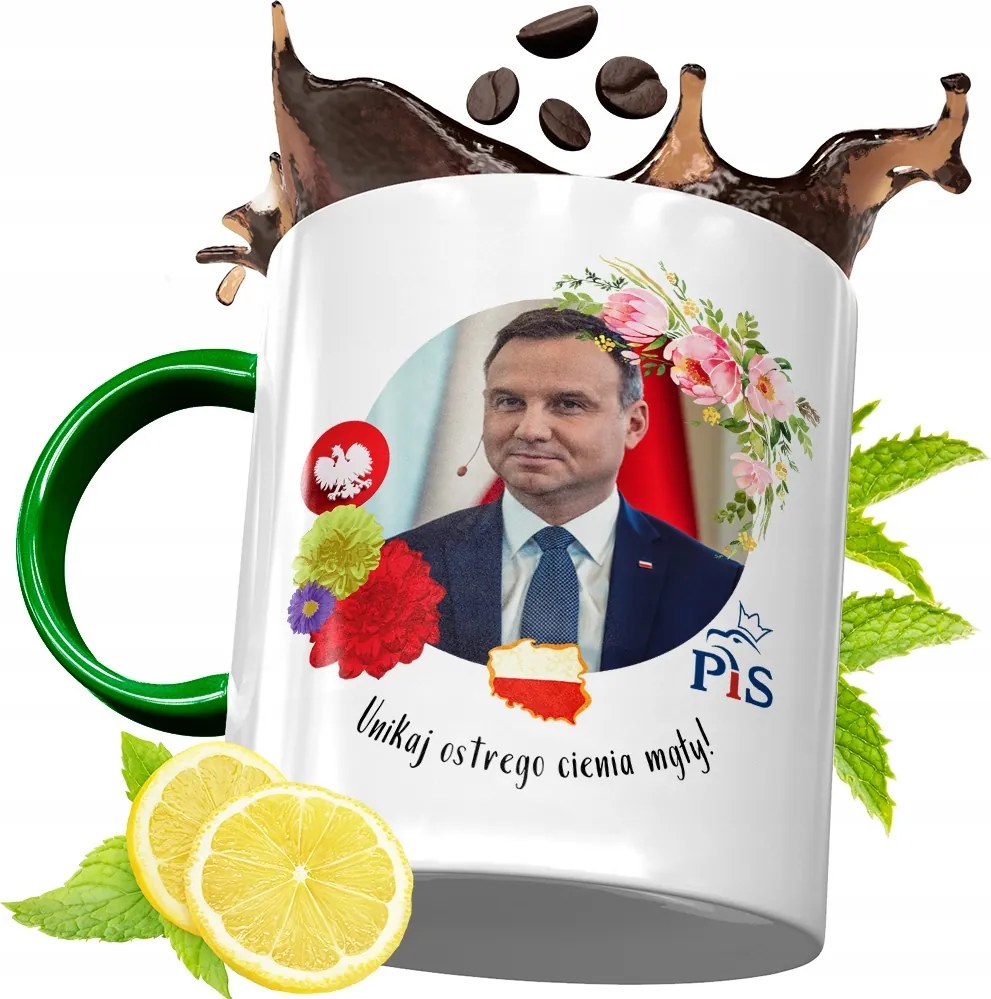 Zöld Bögre Andrzej Duda Elnök Ajándék Nyomtatott Fotóval