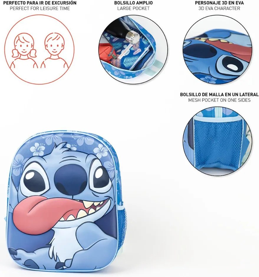 Disney Lilo és Stitch, A csillagkutya Tongue 3D hátizsák, táska 31 cm