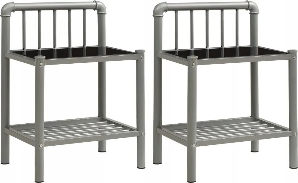 Fém Éjjeliszekrény Éjjeliszekrény 2 Db Szürke-fekete