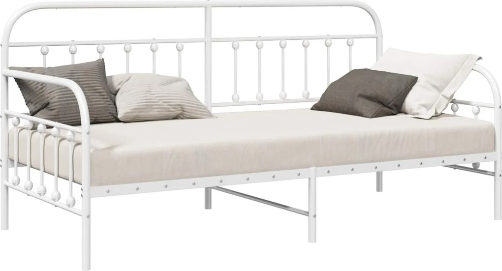 vidaXL Nappali ágykeret Fehér 90 x 200 cm Porszórt acél