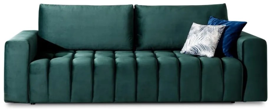Sötétzöld bársony kinyitható-tárolóhelyes kanapé 247 cm Lazaro – ELTAP