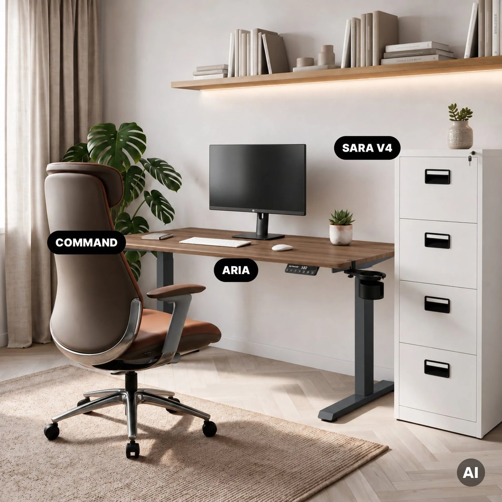 Elektromos íróasztal magasságállítással ergonomikus antracit/dió,1400x700 mm: ARIA