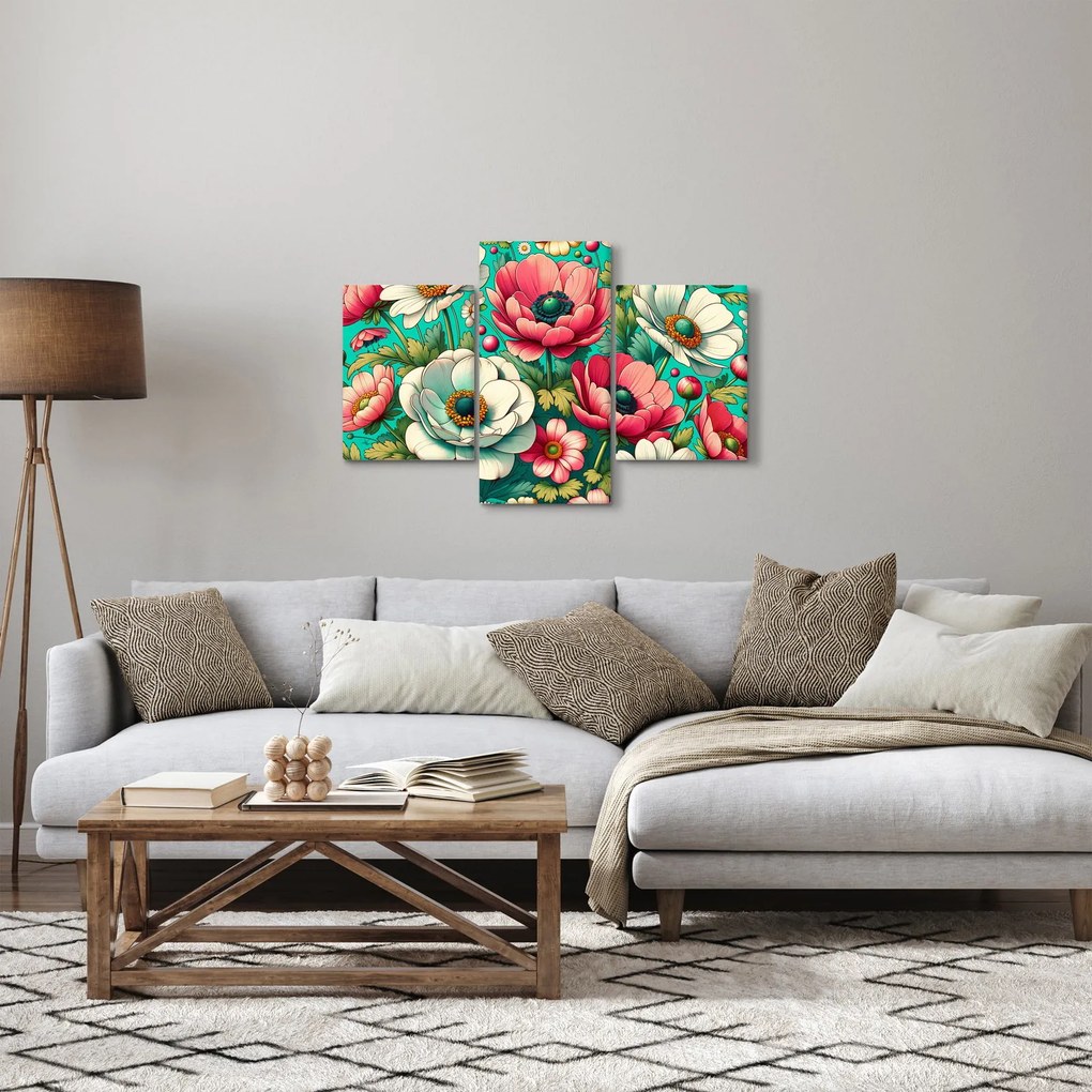 Kép - Virágok kék háttéren (90x60 cm)