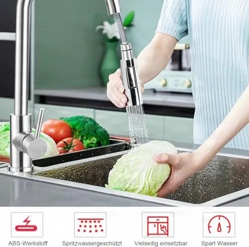 Konyhai csaptelep EYN KFH1152 kihúzható, több vízsugaras zuhanyfejjel, több színváltozatban — Króm