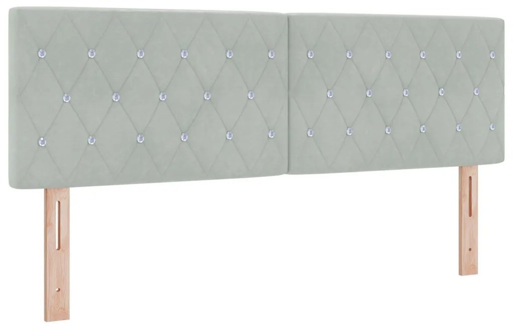 Fejtámla, Kristálygombos, Tűzött, Világosszürke, 140 cm, Velúr