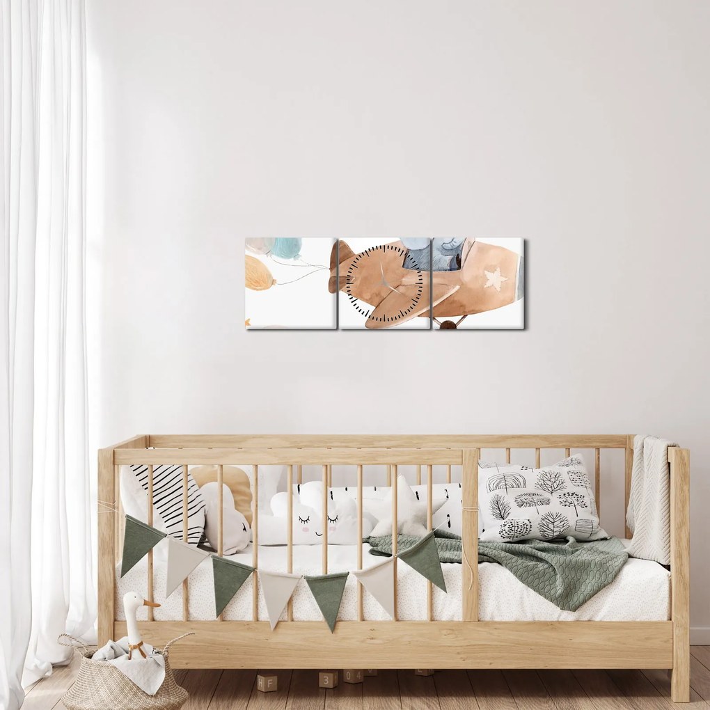 Kép - Akvarell elefánt egy repülőgépen (órával) (90x30 cm)