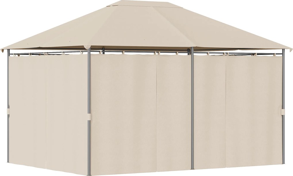 Outsunny Kerti Pavilon Gyarmati Stílusú Kétfedeles Eltávolítható Oldalsó Függönyökkel 4L x 3W x 2.72H m khaki | Aosom