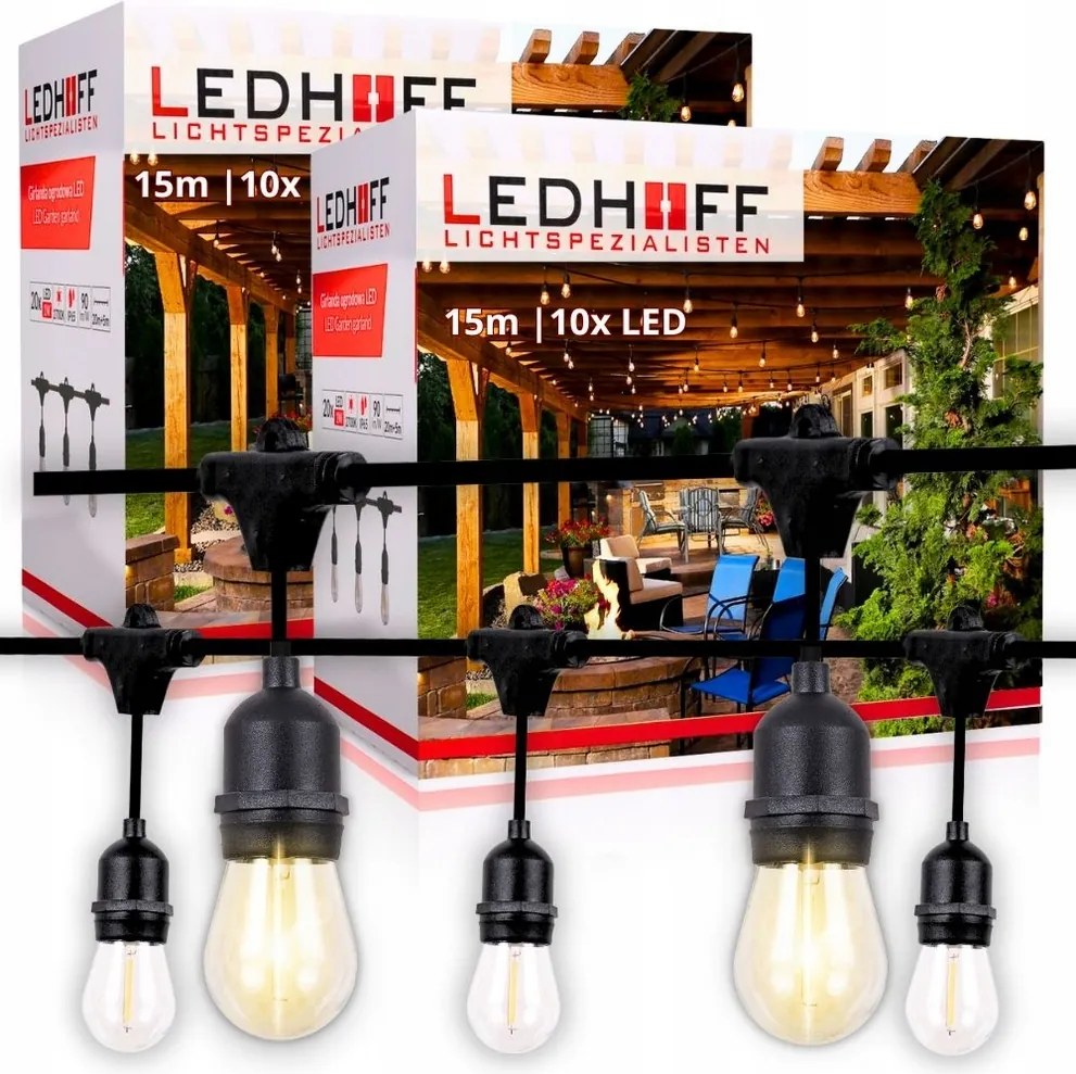 Kerti fényfüzér Lámpák 2x15m 20x Led izzó 1W Terasz lánc