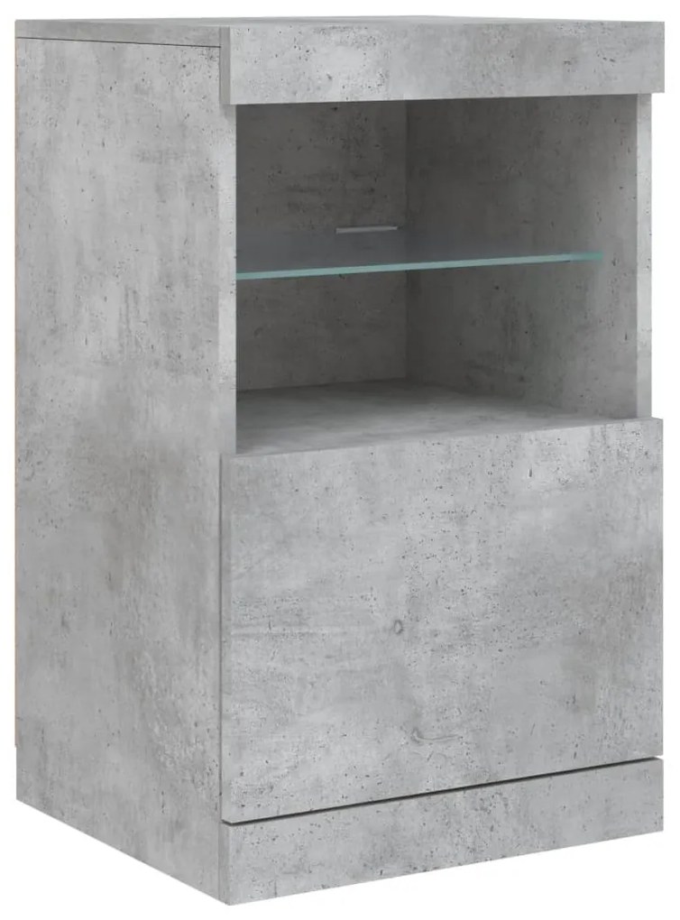 betonszürke tálalószekrény LED-világítással 123 x 37 x 67 cm