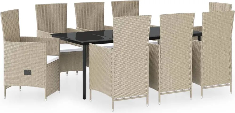 vidaXL 9 részes bézs kerti étkezőgarnitúra párnákkal