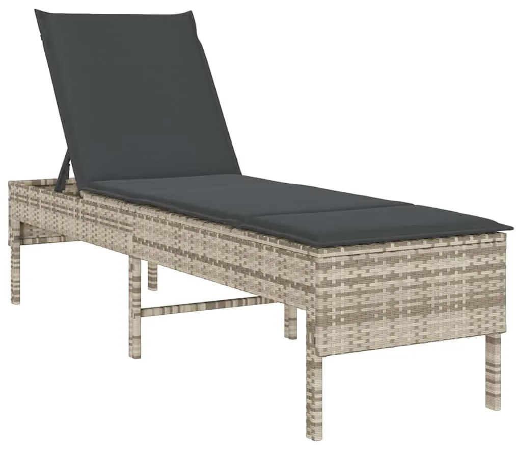 világosszürke polyrattan napozóágy párnával 55x200x44 cm