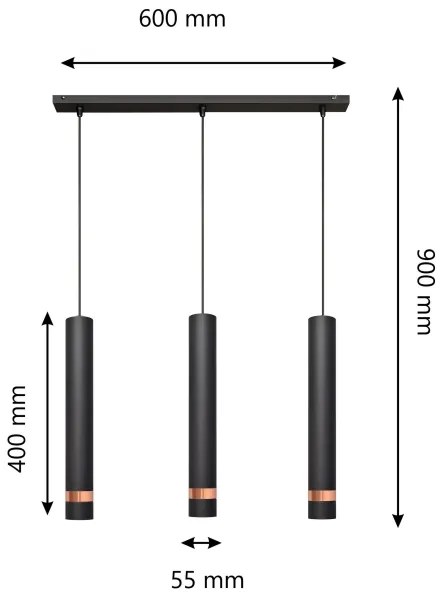 LED Csillár zsinóron TUBA 3xGU10/4,8W/230V fekete/réz