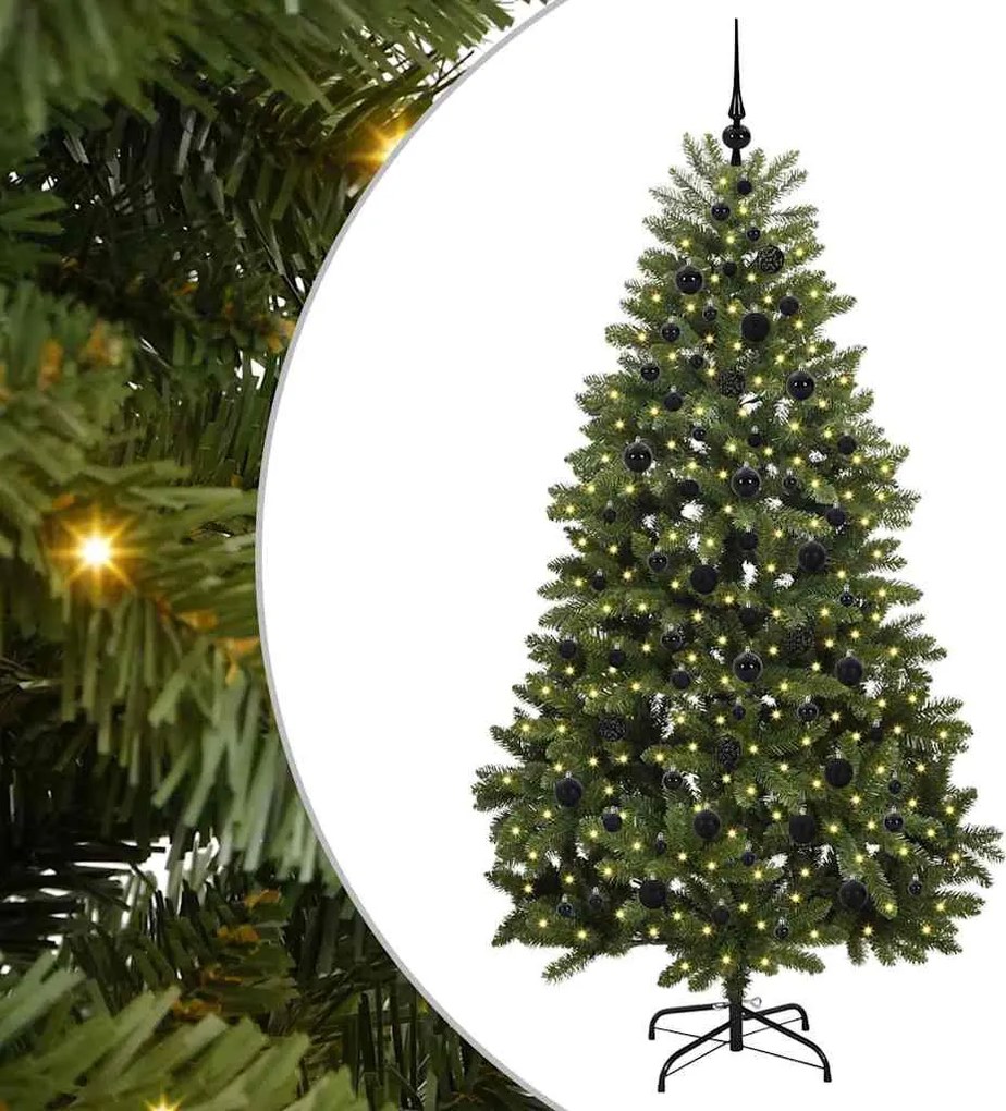 vidaXL Mű karácsonyfa 300 LED-del Zöld 210 cm PVC és fém