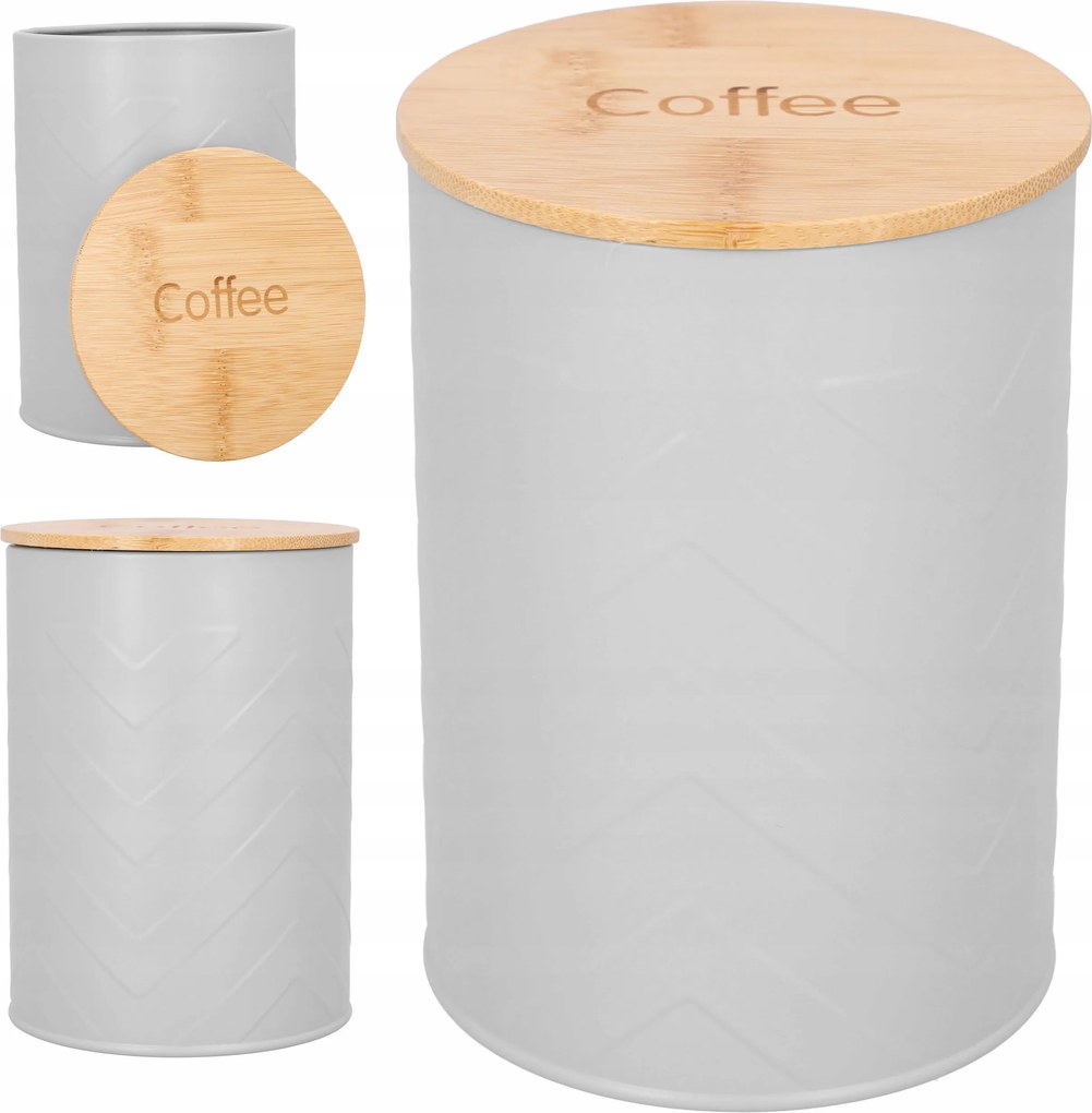 Kávétartály szürke acél 1,4l bambusz fedéllel a konyhába