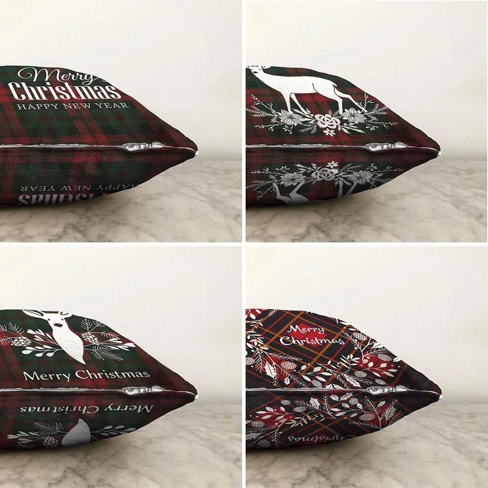Tartan Merry Christmas 4 db-os karácsonyi zsenília párnahuzat szett, 55 x 55 cm - Minimalist Cushion Covers