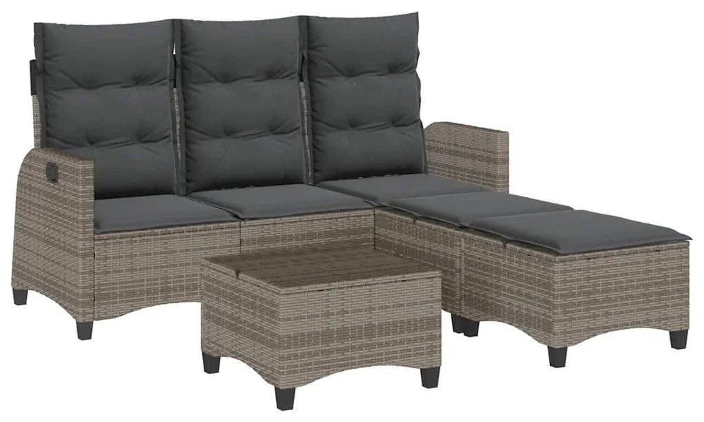 3 részes szürke polyrattan kerti ülőgarnitúra párnákkal L-alakú