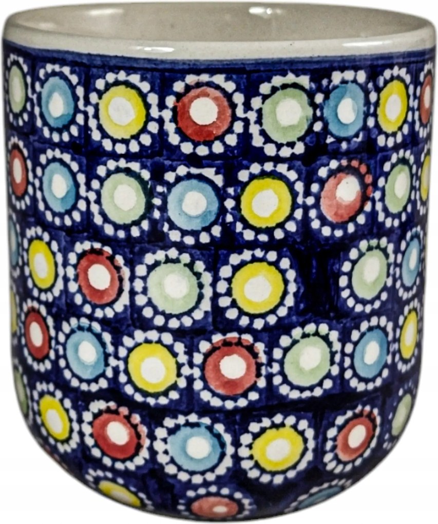 Kerámia Bögre Kicsi, Fül Nélkül Kb. 0,2 ML Festett Pöttyökkel