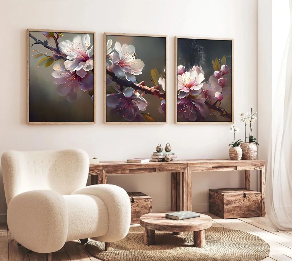 Huhu222 keretezett MDF falikép, 50 x 70 cm, 3 db-os szett