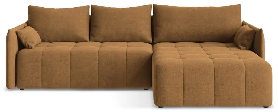 Terrakotta színű kinyitható-tárolóhelyes sarokkanapé (jobb oldali-heverő résszel) Moku – Makamii