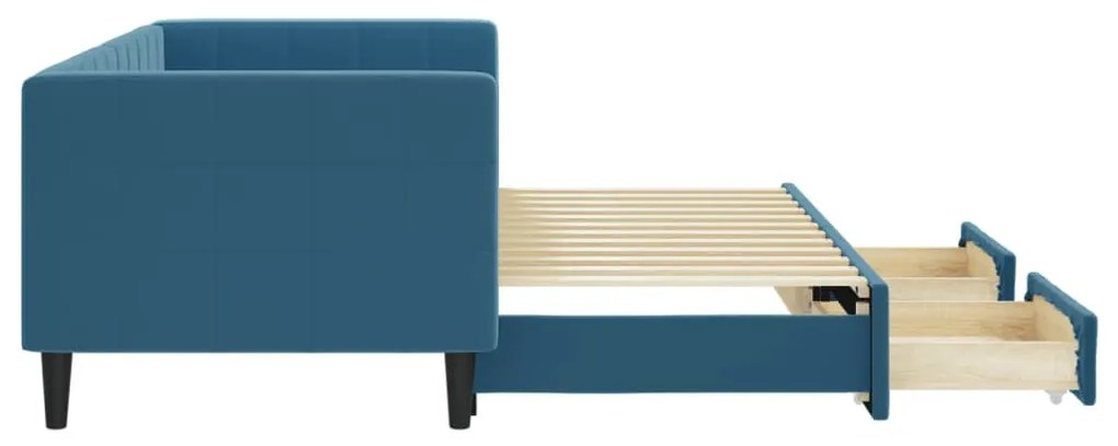 kék kihúzható bársony heverő fiókokkal 80 x 200 cm