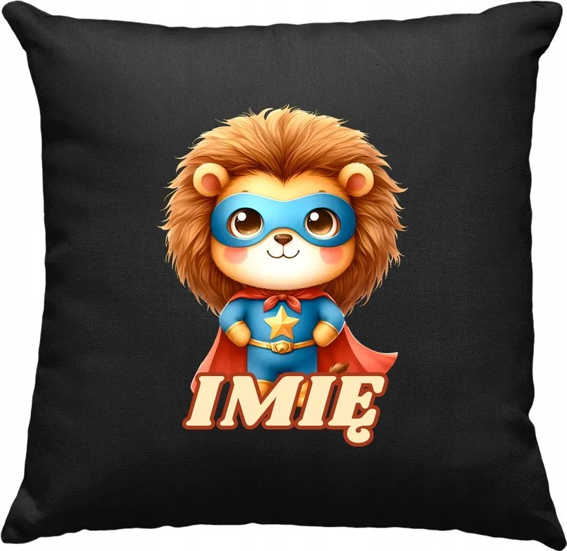 Gyerek párna Oroszlán hős +Név fekete