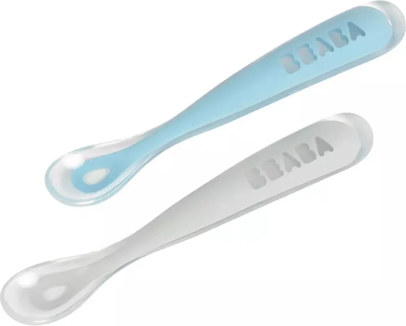 Béaba Ergonomikus Szilikon Hosszú Kiskanál Szett + Doboz - Viharkék