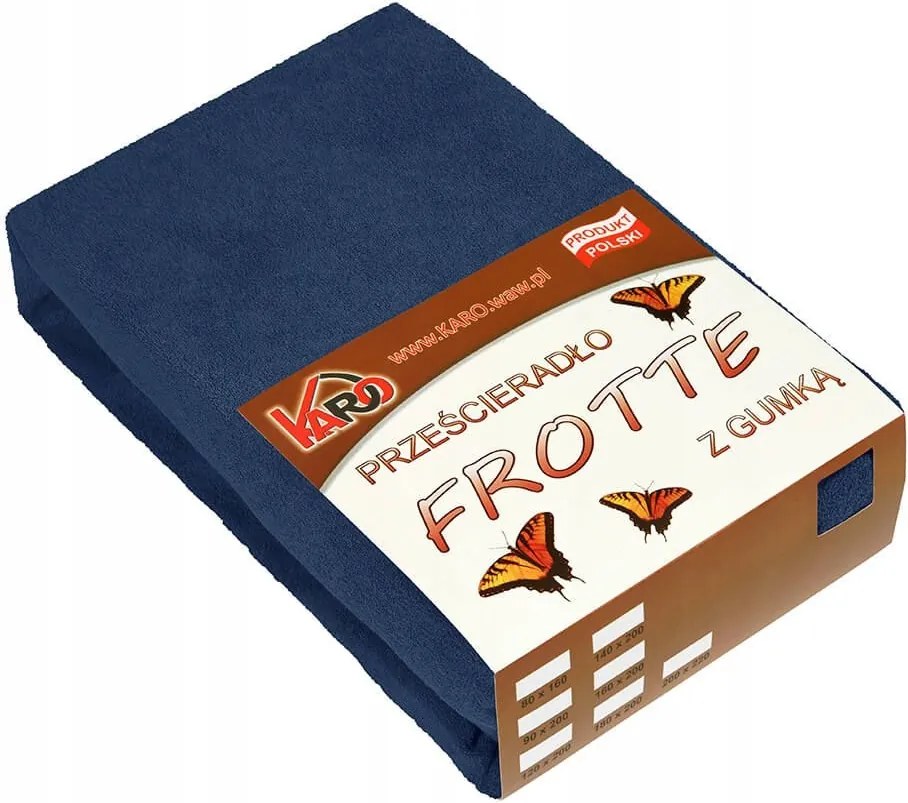 Gumis frottír lepedő 180x200 sötétkék Karo