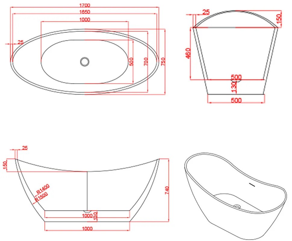 Lago szabadon álló fürdőkád 170x78x67 cm