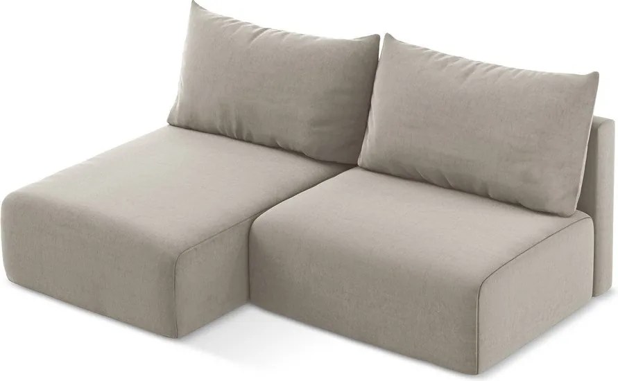 Szürkésbarna bársony kinyitható-tárolóhelyes sarokkanapé (bal oldali-heverő résszel) Kalena – Makamii