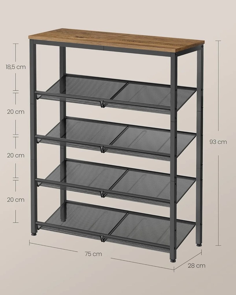 5 szintes cipőtartó állvány 30×75×93 cm