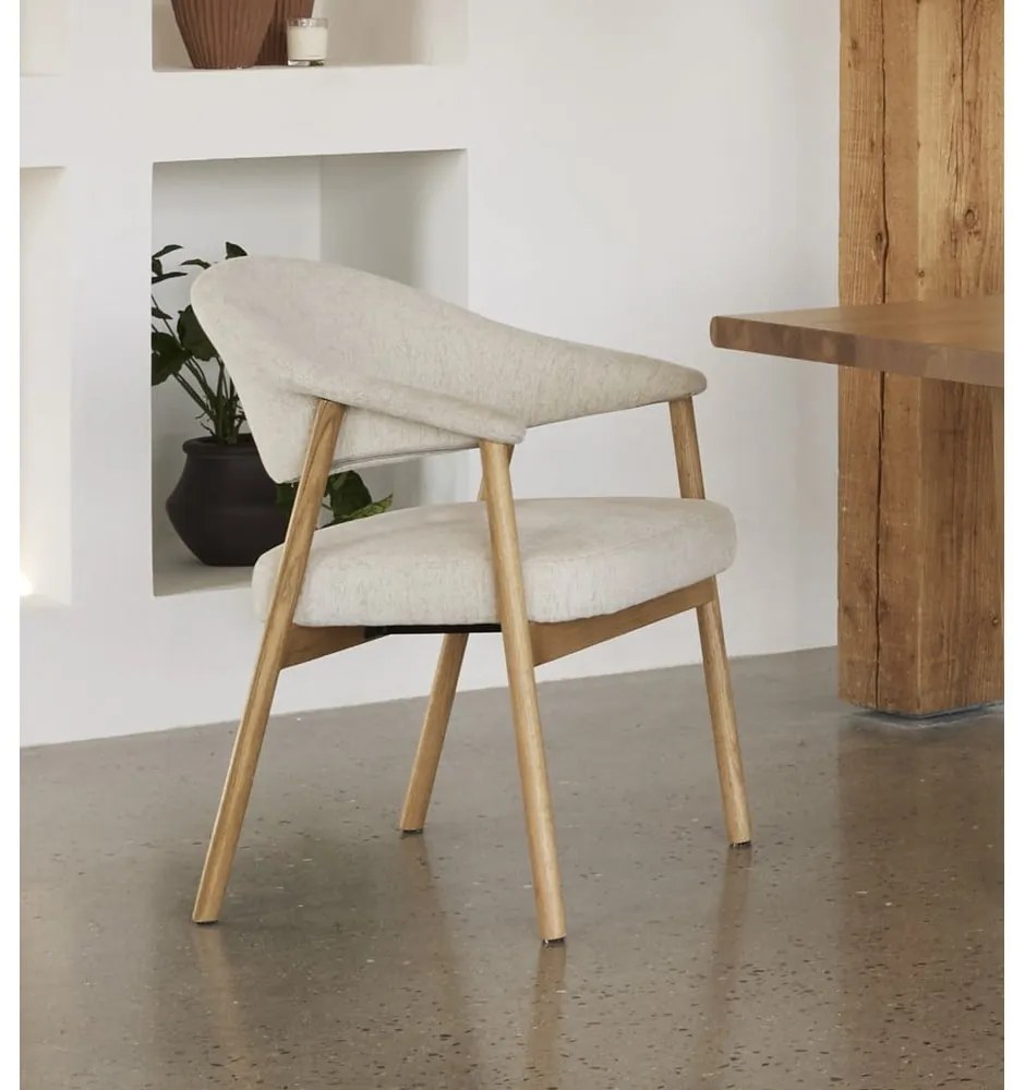 Krémszínű tölgyfa karfás étkezőfotel szett 2 db-os Elk – Unique Furniture