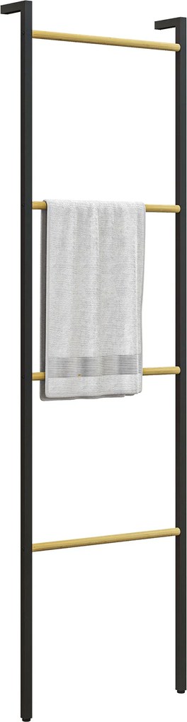 HOMCOM Törölköző Létra 49 x 167,5 cm 4 Rúddal, Helytakarékos, Törölközők, Ruhák, Takarók, Újságok Tárolására, Acél, Fekete | Aosom