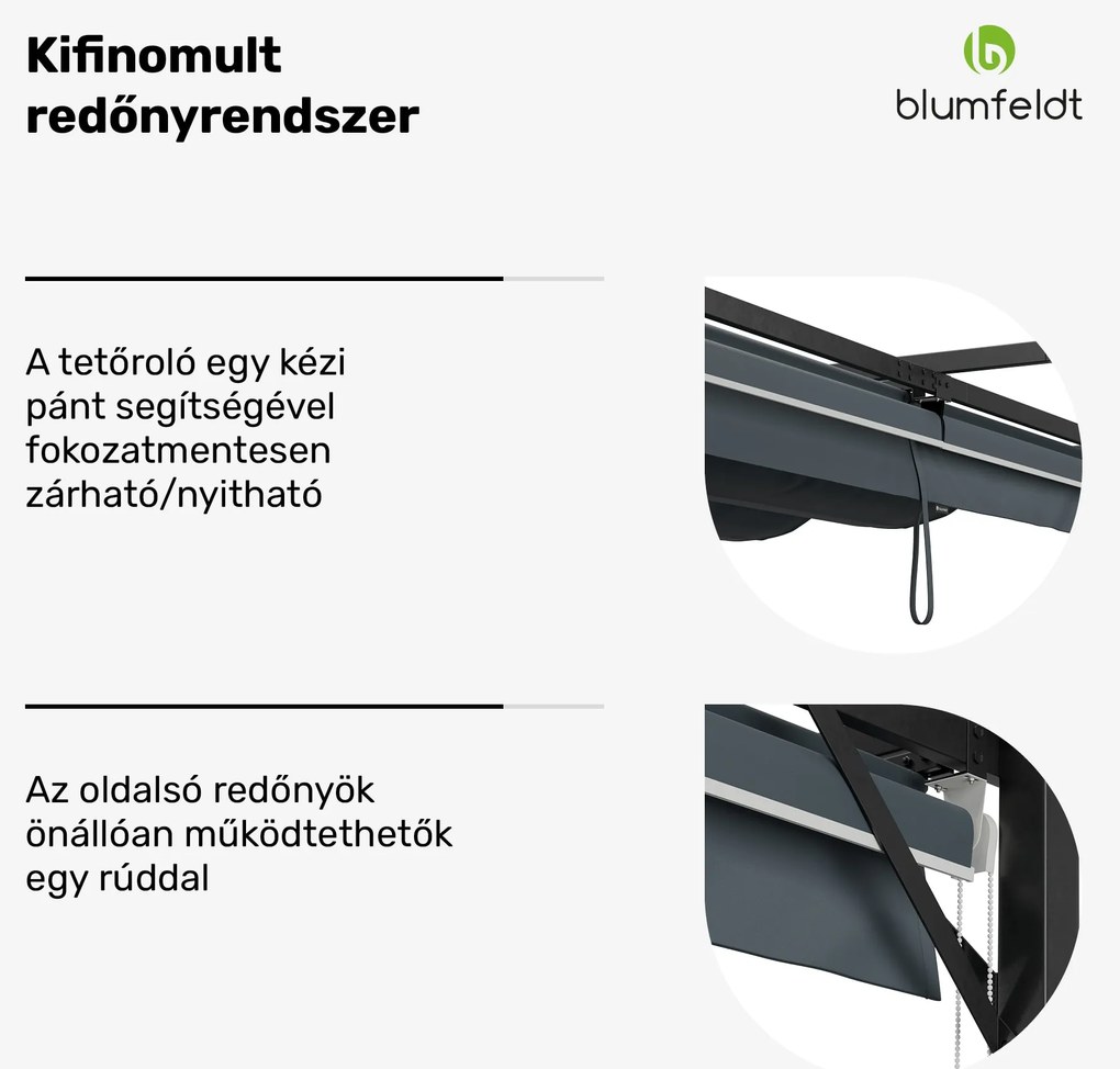 Pantheon Robust Pergola, 3x3 m időjárásálló porszórt acél oldalsó redőnyökkel