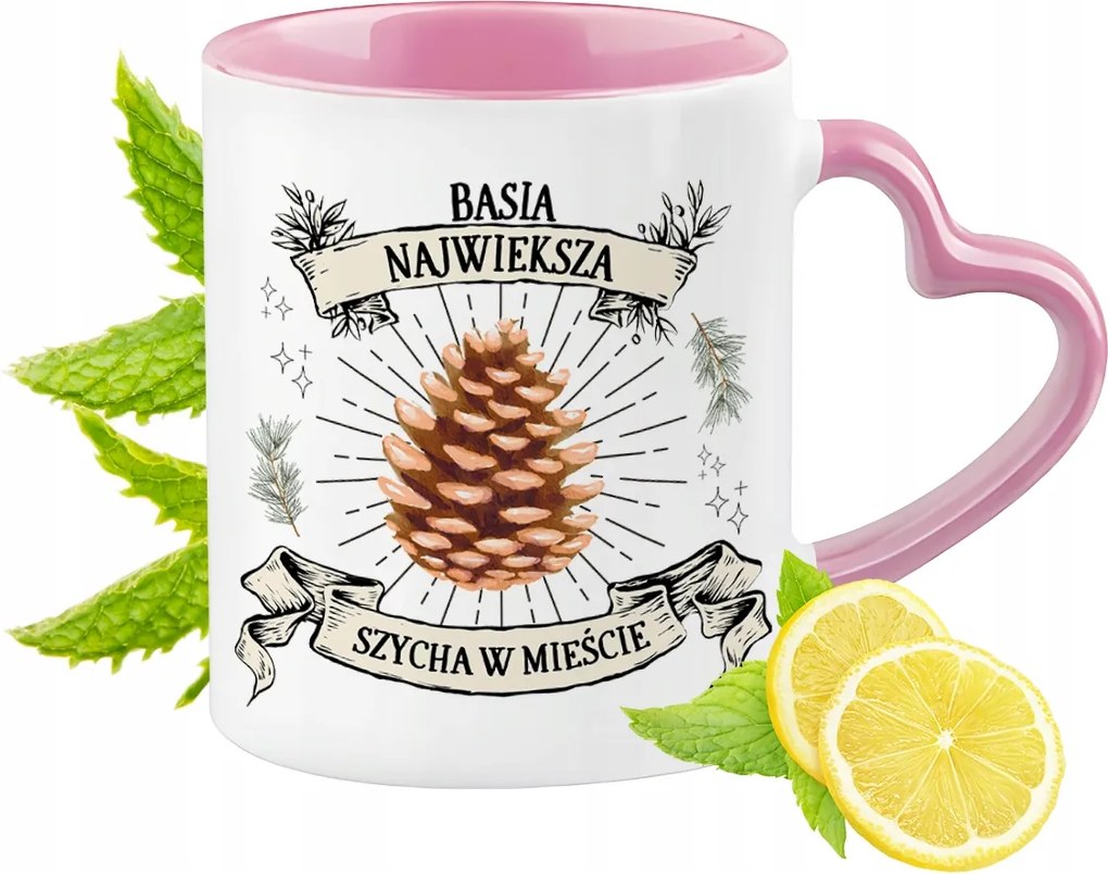 Basi Bögre Rózsaszín Szív Alakú Füllel Kávé Ajándék