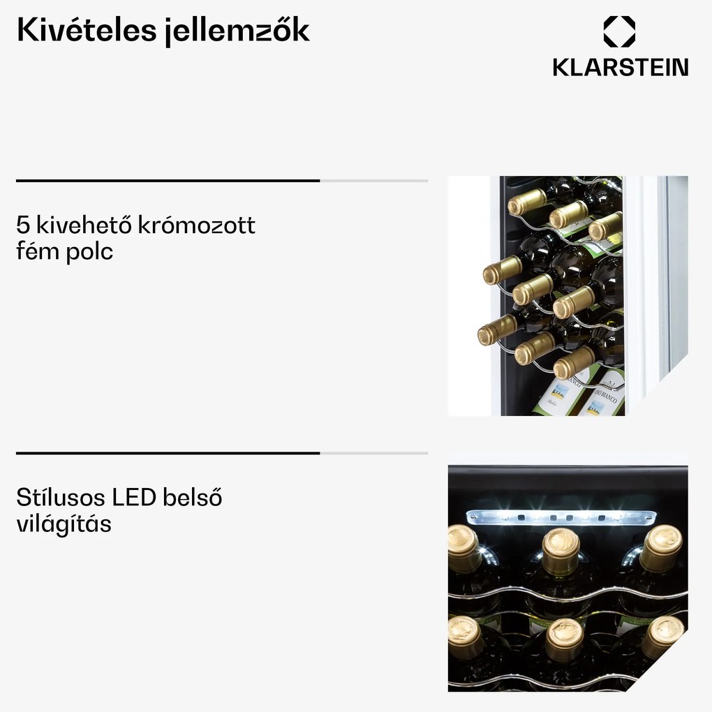 Klarstein Shiraz 18 Slim Uno, borhűtő, 50 liter, 18 palack, 5-18°C, érintőképernyős vezérlőpanel