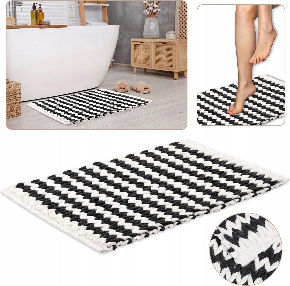 Szürke-fehér Fonott Fürdőszobaszőnyeg/Fürdőszőnyeg 50x80 cm Nedvszívó mikroszálas