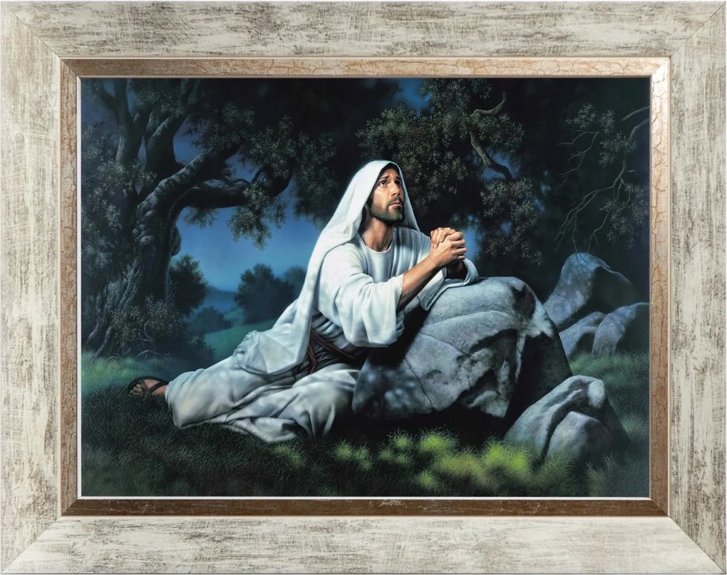 Jézus Az Olajfák Kertjében Szakrális Vászonkép Fehér Keretben 30X40