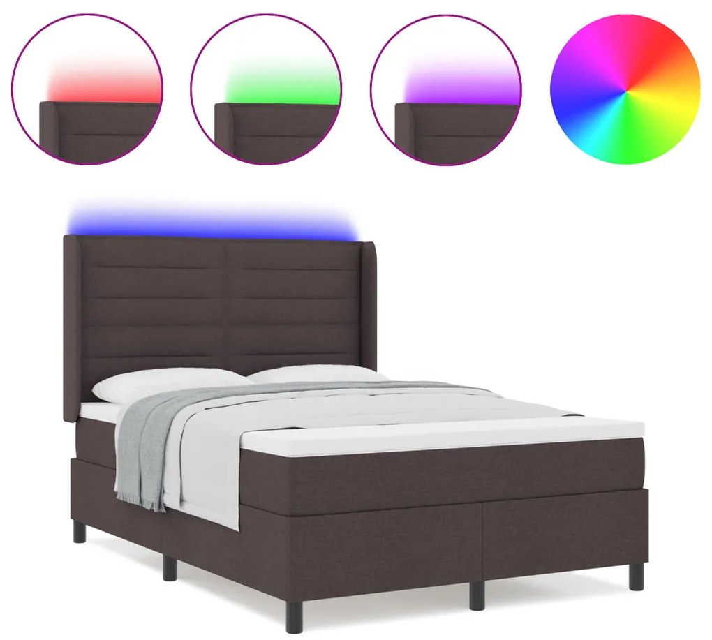 Boxspring Ágy Mattal és LED-del Sötétbarna 160x200 cm Szövet