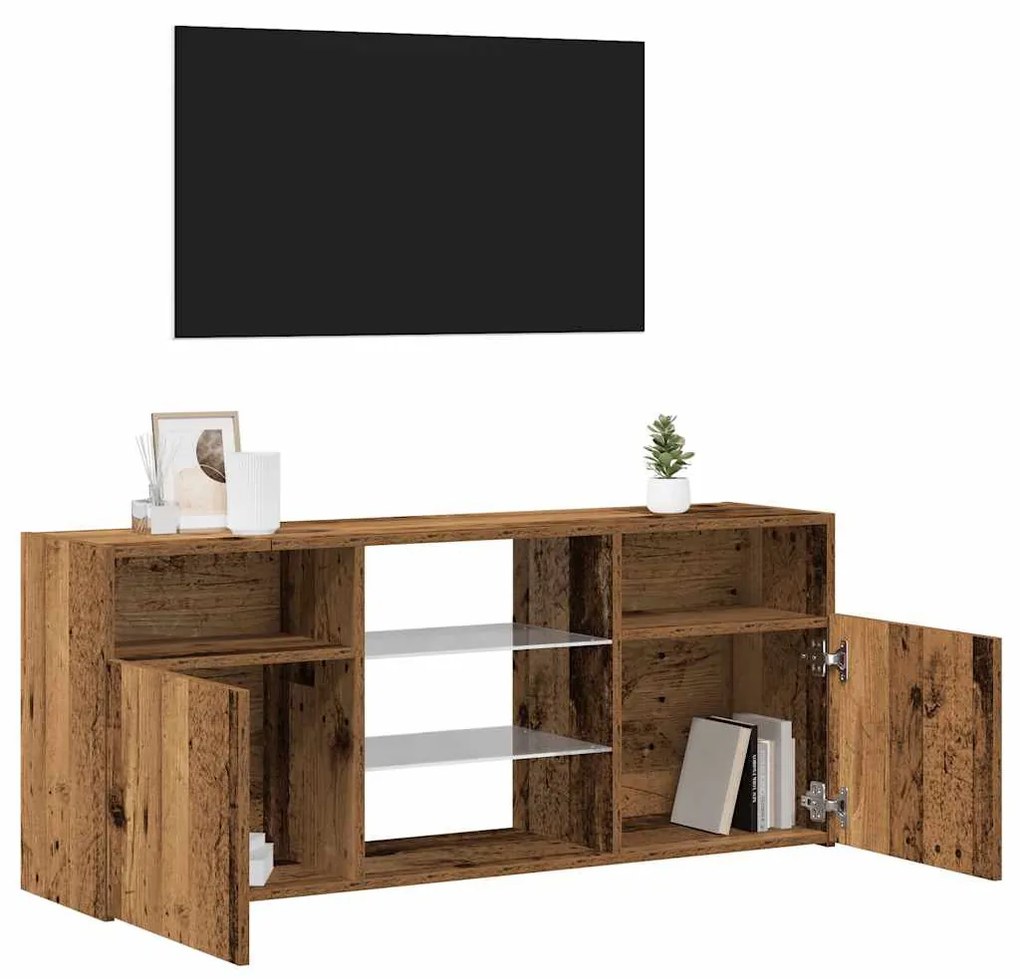 antik fa színű szerelt fa TV-szekrény LED-ekkel 120x30x50 cm