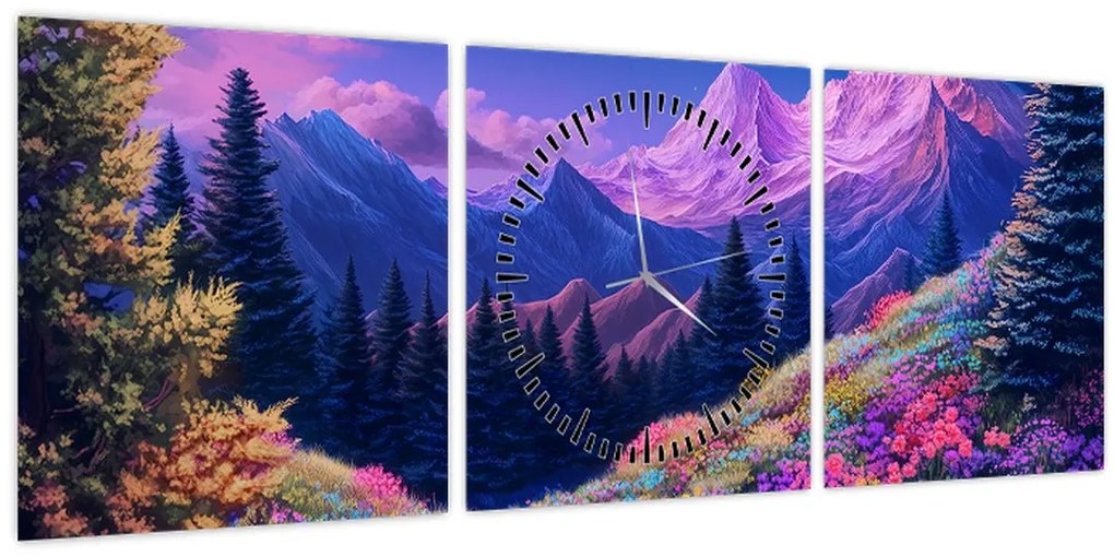 Kép - Lila táj teljes holdfénynél (órával) (90x30 cm)