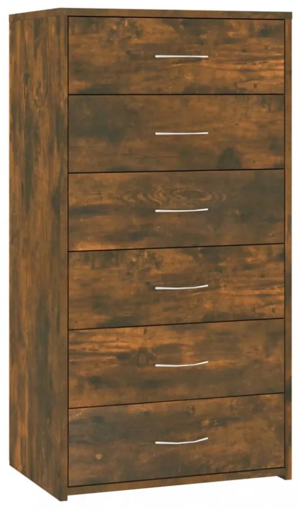 füstös tölgy színű szerelt fa komód 6 fiókkal 50 x 34 x 96 cm