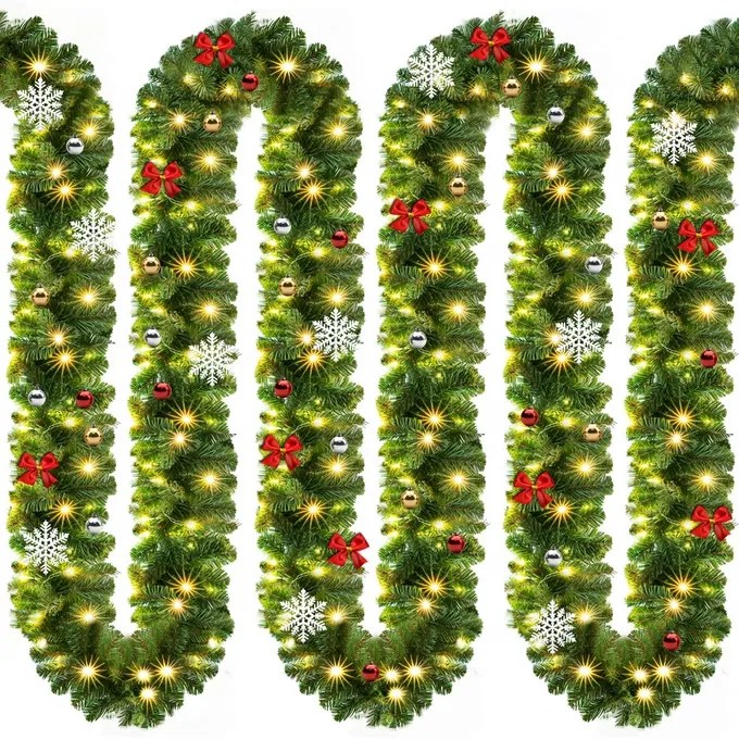 ANDREA karácsonyi girland világítással, díszített, 5m, zöld Jurhan