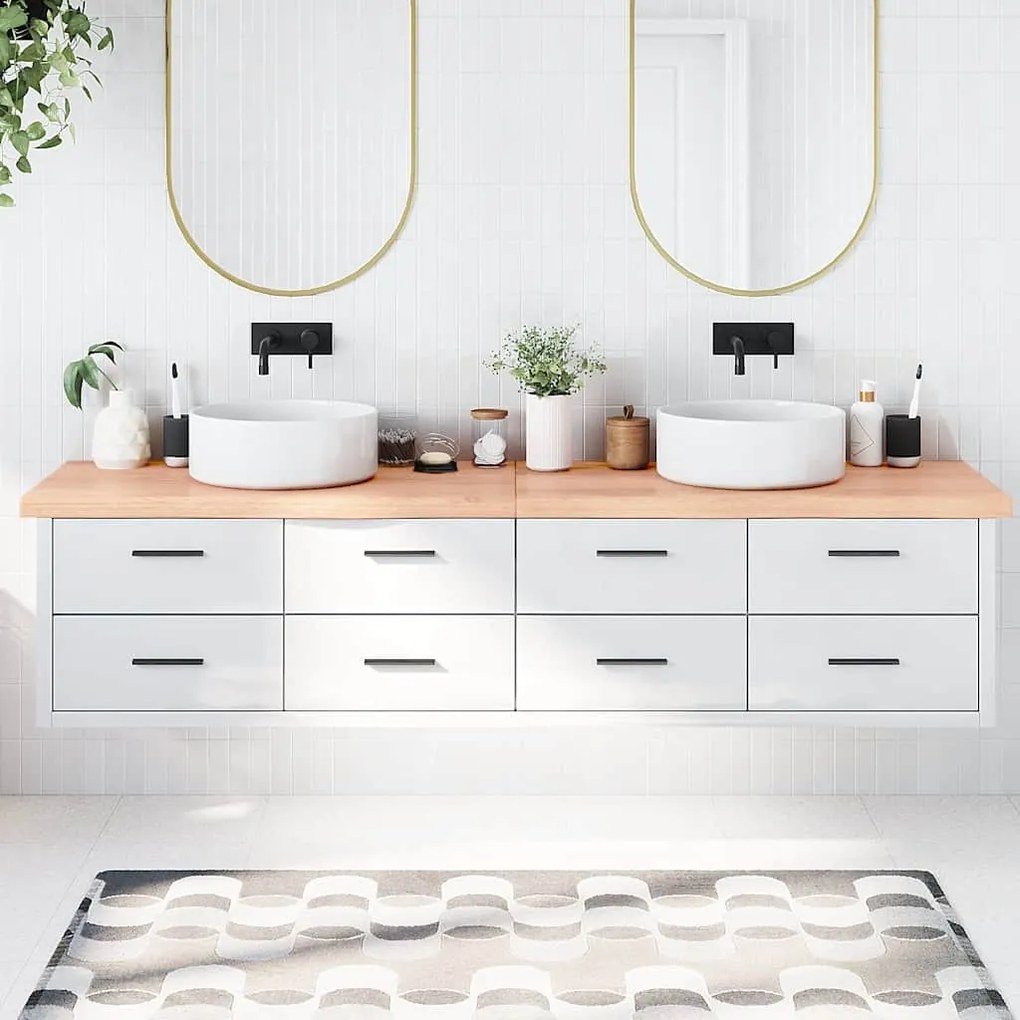 világosbarna kezelt tömör fa fürdőszobai pult 220x50x(2-6) cm