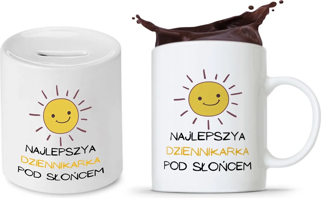 Újságírónak Ajándék Bögre Persely Szett fényképes nyomtatással