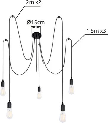 Globo A110-5 Függeszték fekete, kábelt, 5 mennyezeti tartó, 1,5m, ø: 150, exkl. 5xE27 60W 230V
