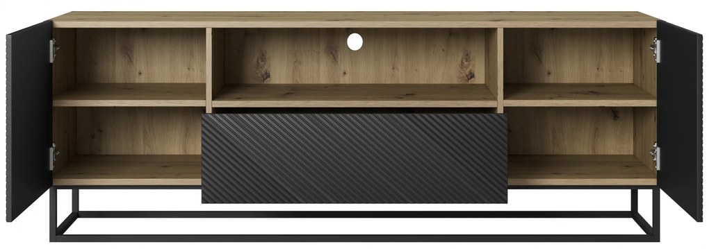 Asha TV-szekrény 167 cm fiókkal és fém vázzal - artisan / matt fekete
