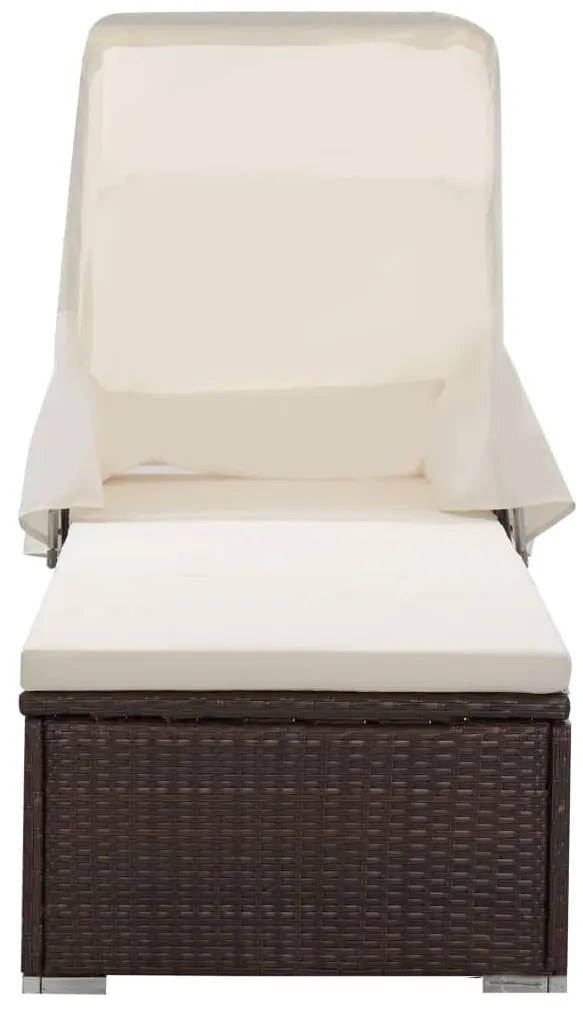 vidaXL barna polyrattan napozóágy napellenzővel és párnával