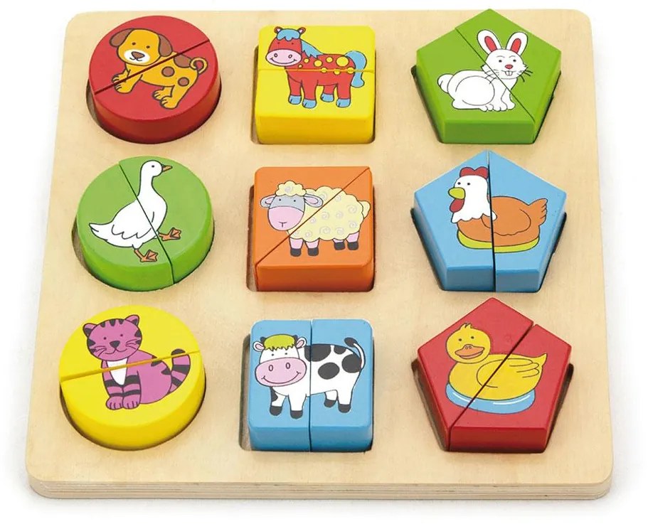 Fa képes kirakó puzzle Viga formák és állatok